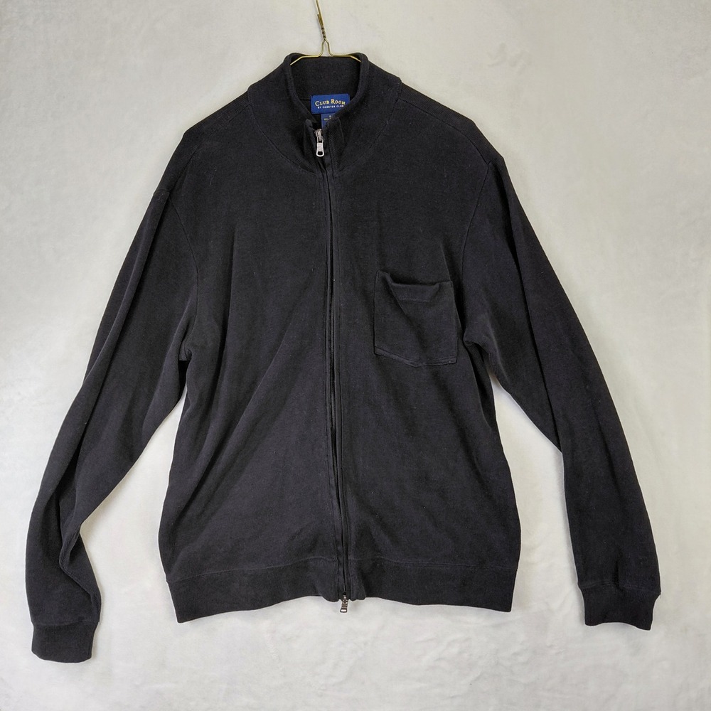 Club Room Mens Small Black 100% Cotton Full Zip Cardigan Mock Neck Sweater